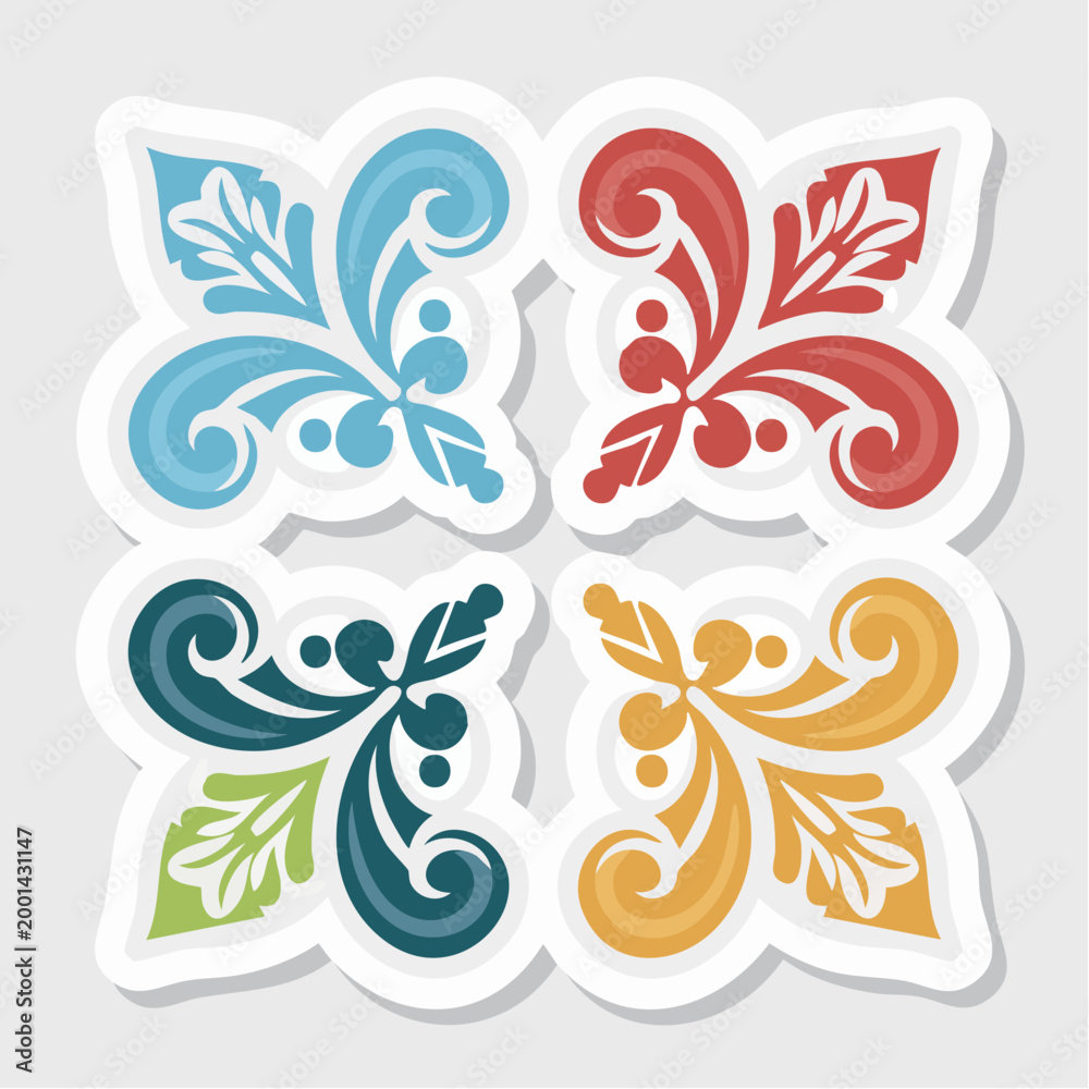 Fototapeta premium Four Decorative Floral Ornaments in Different Colors