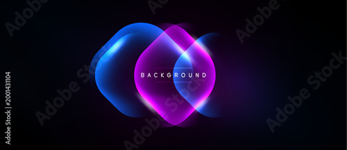 Abstract neon layers overlap, creating vibrant glow. Dark background emphasizes bright colors, modern design element.