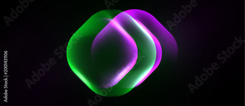 Abstract glowing shape. Overlapping layers create vibrant visual effect. Dark background emphasizes luminosity, modern design.