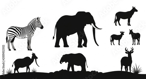 Collection of African Wildlife Animal Silhouettes.