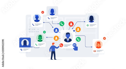 Efficient customer relationship management and networking system, visualizing seamless communication and user data interaction for modern business strategy and growth