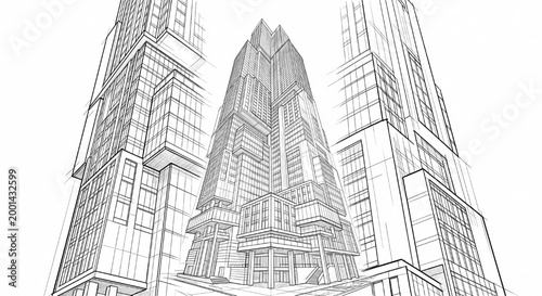 Modern City Skyscraper Architectural Sketch Perspective Urban Office Building Concept for Real Estate Development and Business Growth