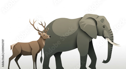 Elephant and Deer side by side comparison illustration.