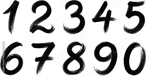 Handwritten brush stroke numbers one through zero in bold black style