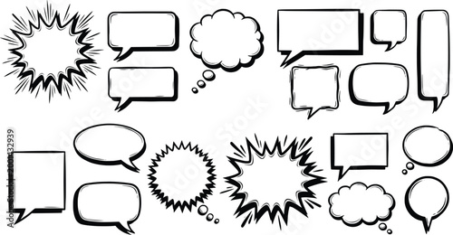 bubbles, speech, thought, comic, graphic, explosion, design, template, illustration, vector, shapes, dialogue, storyboard, creative, action, impact, visual, versatile, dynamic, art, black, white, line