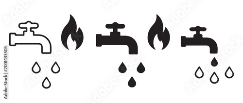Hot water icon. High temperature and boiling water symbol. Steam, warm droplet and heated liquid sign. Hydration and flow concept representing hot and hot-temperature water