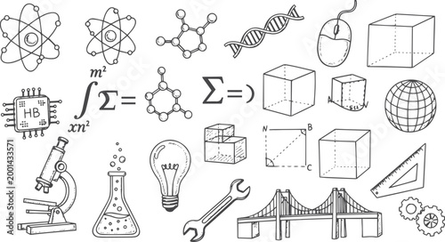 Hand-drawn science, math, and engineering doodle