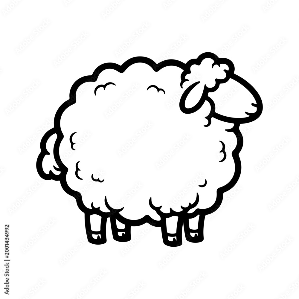 Obraz premium Outline of a sheep with fluffy body in cartoon style Vector illustration