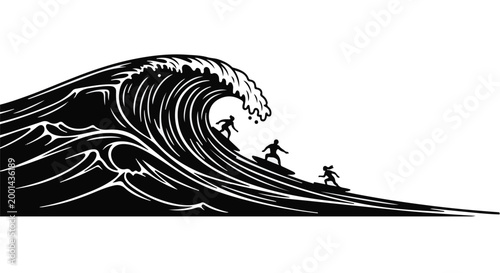 surfers riding huge wave surfboarding ocean sports