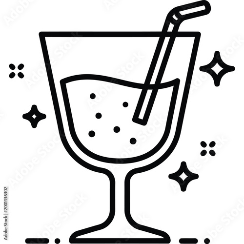 Black and white cocktail glass with straw