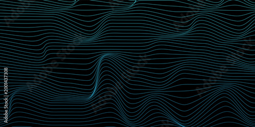 Flowing dots particles with light blue-green gradient wave pattern isolated on brown background. Vector in technology concept.