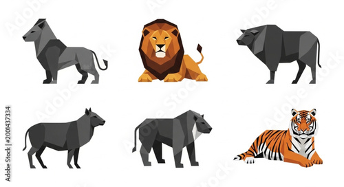 Photography Collection of Six Wild Animals in Flat Design Style.