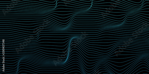 Flowing dots particles with light blue-green gradient wave pattern isolated on brown background. Vector in technology concept.