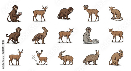 Εκτύπωση καμβά Collection of Diverse Animals in Cartoon Style.