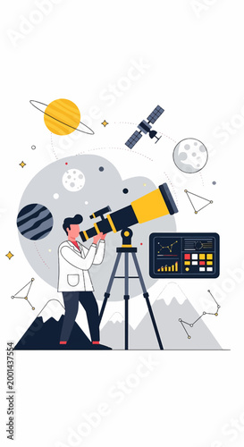 Observing the cosmos - An astronomer using a telescope for space exploration.