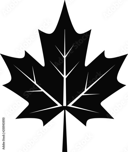 Solid maple leaf icon with internal vein detail. Vector silhouette of a Canadian leaf for national holiday.