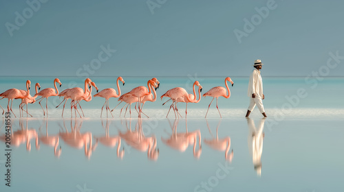 flamingos standing in shallow lagoon
