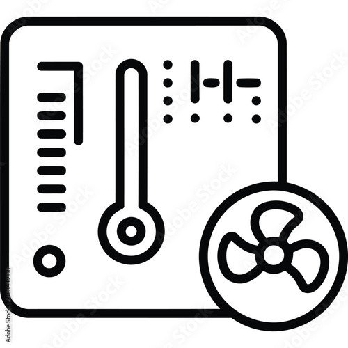 Black icon of thermostat with fan on white background