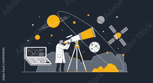 Observing the Cosmos - Scientist Using Telescope in Space.