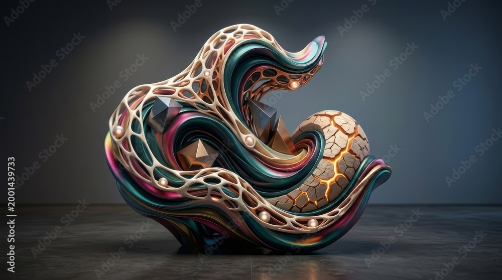 Naklejka premium Abstract Colorful Sculpture Design Sculpture Colorful Design Art 3D Geometric Patterns. Concept featuring sculpture, colorful, design, art, 3d for professional commercial design.