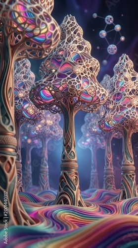 Colorful Abstract Trees in Surreal Landscape Trees Surreal Colorful Landscape Fantasy Nature 3D Rendering. Concept featuring trees, surreal, colorful, landscape, fantasy for professional commercial...