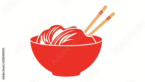 Red Bowl of Noodles with Chopsticks - Delicious Asian Cuisine.