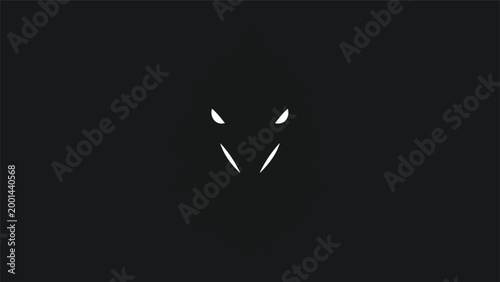 Mysterious Silhouette of a Predator with Glowing Eyes in Darkness.