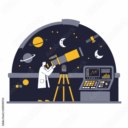 Observatory Scientist Using Telescope to Study the Night Sky.