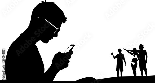 A person in Summer vacation phone addiction silhouette.