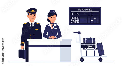 Airline staff, airport counter, travel industry, aviation professionals, check-in desk