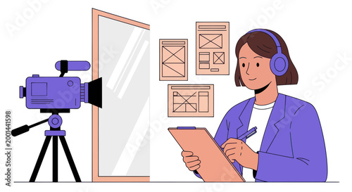 Female vlogger, recording video, social media influencer, online content creator