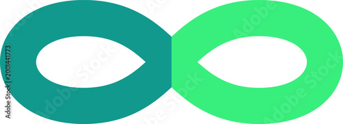 Vibrant green and teal gradient infinity loop icon centered on a plain solid white illustration