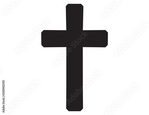 Black Christian cross vector icon, religious symbol of faith and spirituality, graphic element for church designs and solemn occasions