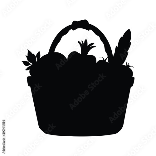 Cuadro en lienzo A basket filled with fresh vegetables and greens silhouette vector illustration,