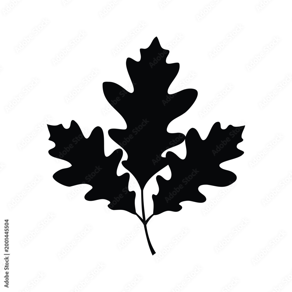 Naklejka premium Black and white oak leaf silhouette vector illustration design, oak cluster leaf silhouette vector illustration