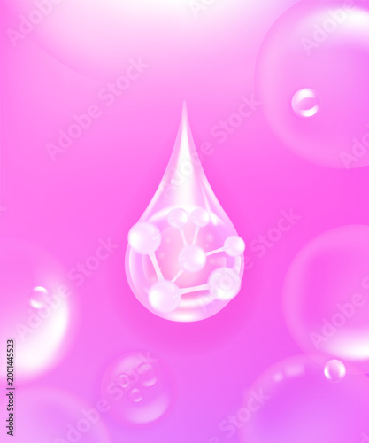 Hyaluronic acid and Niacinamide hair and skin solutions ad, pink collagen serum drop with cosmetic advertising background ready to use, illustration vector.