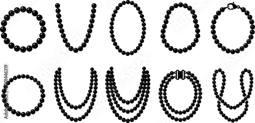 Foto Assortment of black silhouette icons of pearl necklaces and bracelets in various