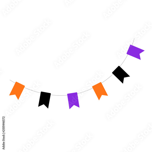 Halloween party banner with orange black and purple flags isolated on transparent background