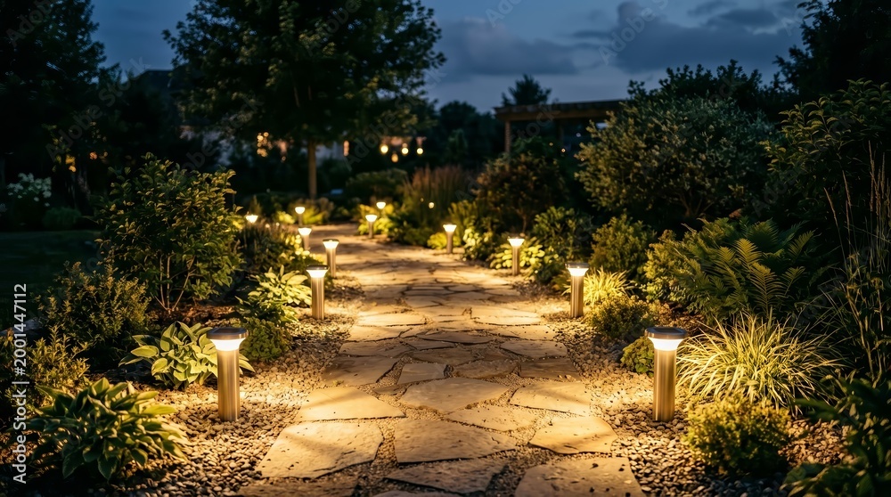 Fototapeta premium Decorative lighting enhances the landscape with a serene beauty design.