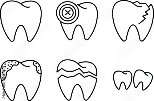 Dental Health and Tooth Pathology Line Icon Set