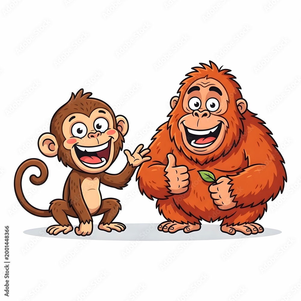 Obraz premium Funny monkey and orangutan cartoon vector illustration