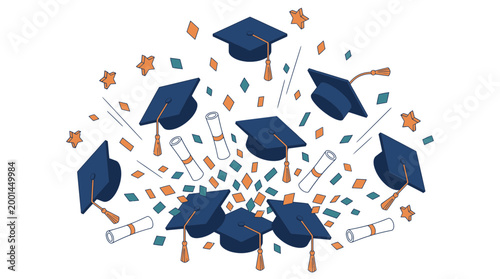 Celebrating Academic Achievement with Graduation Caps and Confetti