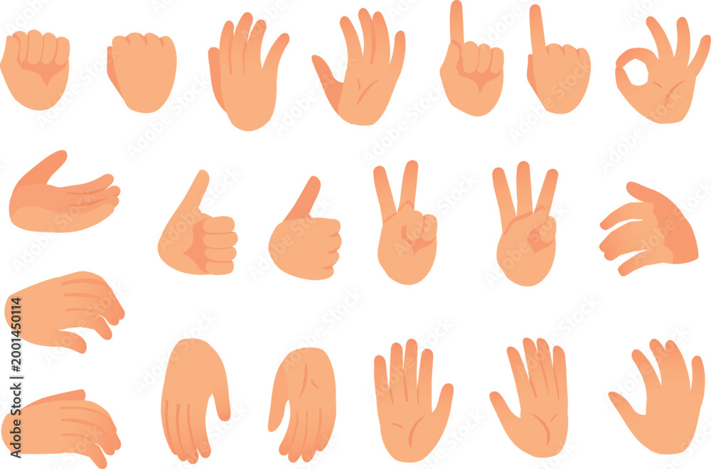 Fototapeta premium Collection of diverse human hand gestures and sign language icons.