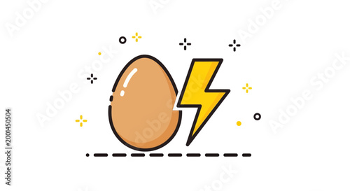 A lightning bolt strikes an egg with sparks flying everywhere outside