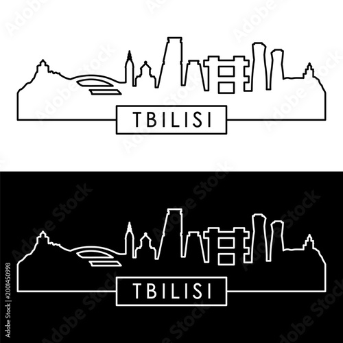 Tbilisi skyline. Linear style. Single line. Editable vector file.