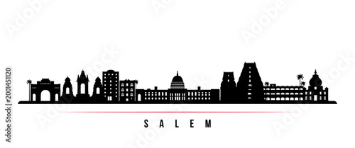 Salem skyline horizontal banner. Black and white silhouette of Salem, India. Vector template for your design. 