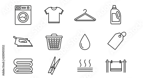 Laundry day essentials on a clean white surface with washing machine, clothes, and tools nearby plkjhu 39 ai