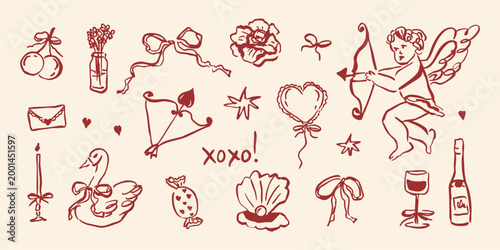 Obraz na płótnie Hand drawn retro romantic illustrations collection