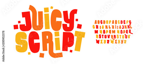 Quadro su tela Juicy Font Logo Alphabet Bright Red Yellow Orange Color Letter Set Cartoon Typography, Fun Kid Typographic Design for Playful Title Text, Joyful Poster Headline, Funny Art Fonts