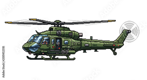 Cuadro en lienzo Green Military Helicopter Illustration Side View.